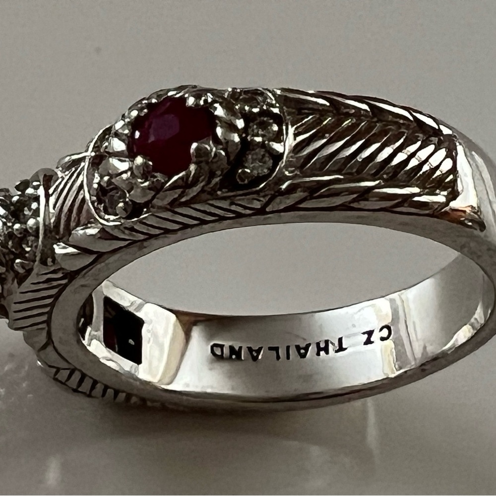 Judith Ripka 925 Sterling Silver 3 Stone Ruby Stacking Ring - Picture 13 of 14